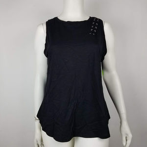 Boutique + Tank Top Lace Up Black 0X NWT
